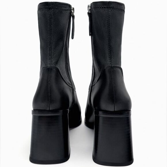 Zara Ankle Heeled Genuine Leather Boots New - Picture 3 of 12